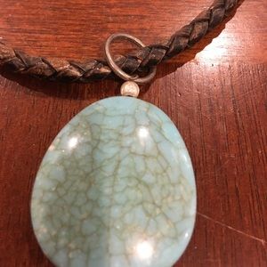 SALE Brown braided leather choker w/ turquoise